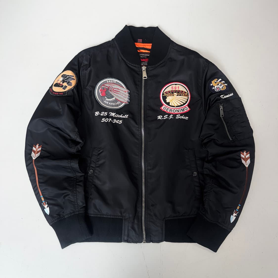 쇼트 ma-1 에스닉 패치워크 항공 자켓 블랙 상품이미지2