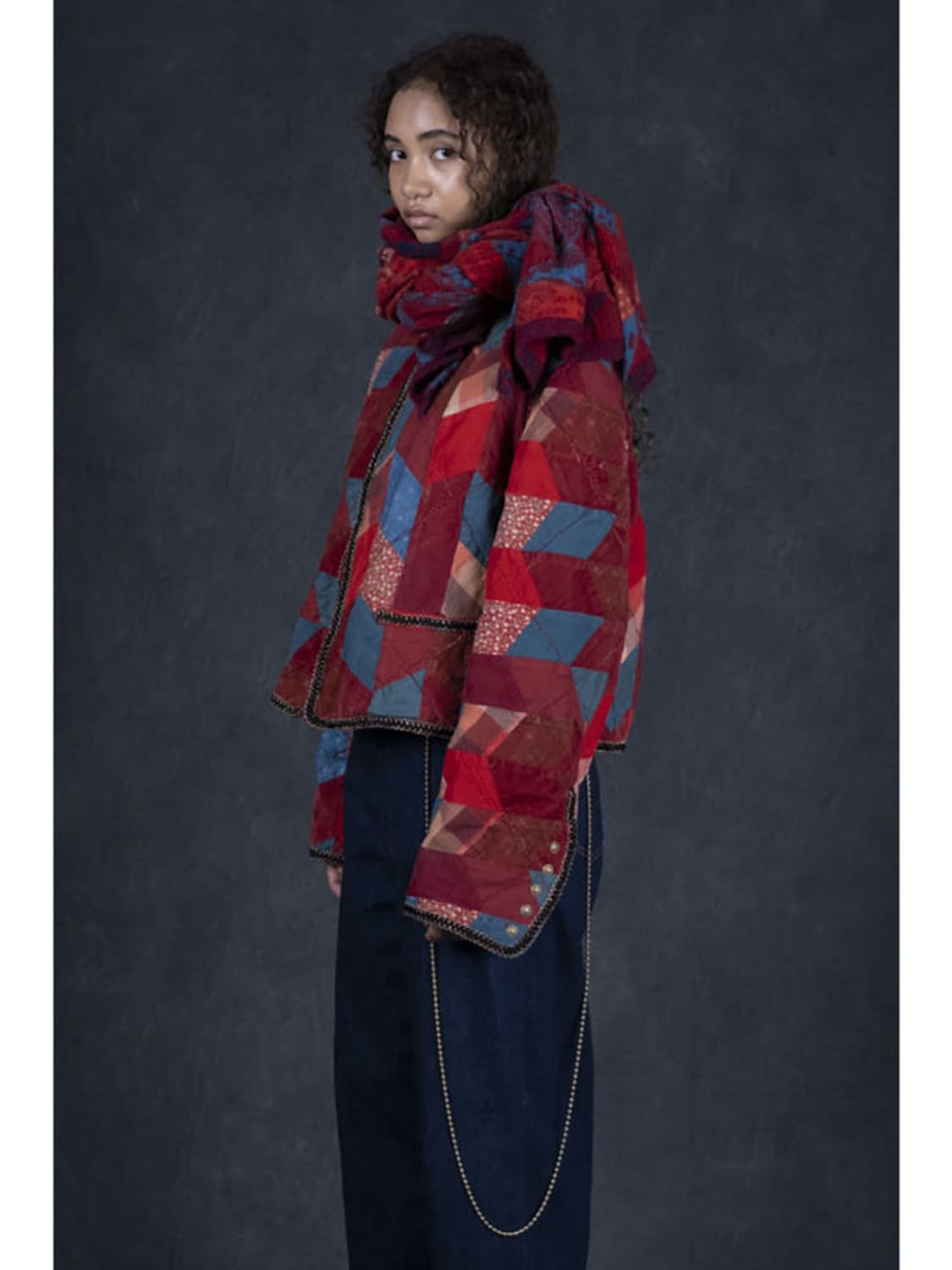 캐피탈 슈렁큰 울 인디고 스카프 레드 상품이미지6