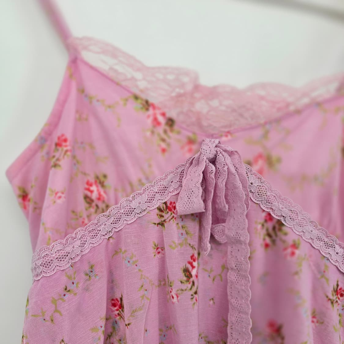 Y2K 일본 빈티지 레이스 꽃무늬 핑크 나시 블라우스 상품이미지2