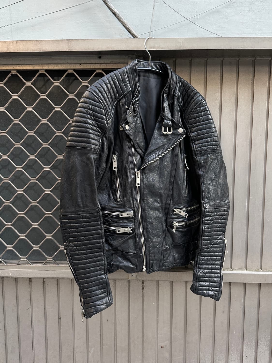 Sheepskin leather motor double zip jacke 상품이미지1