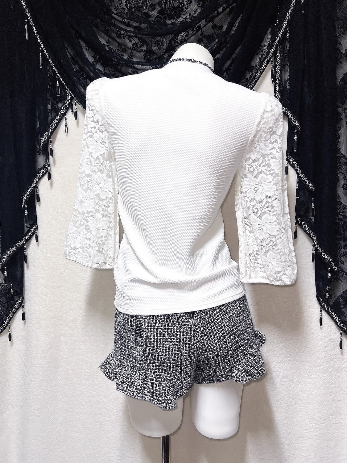 로맨틱갸루 로걀탑 진주 큐빅 시스루 레이스 블라우스 히메 양산형 핀터 상품이미지9