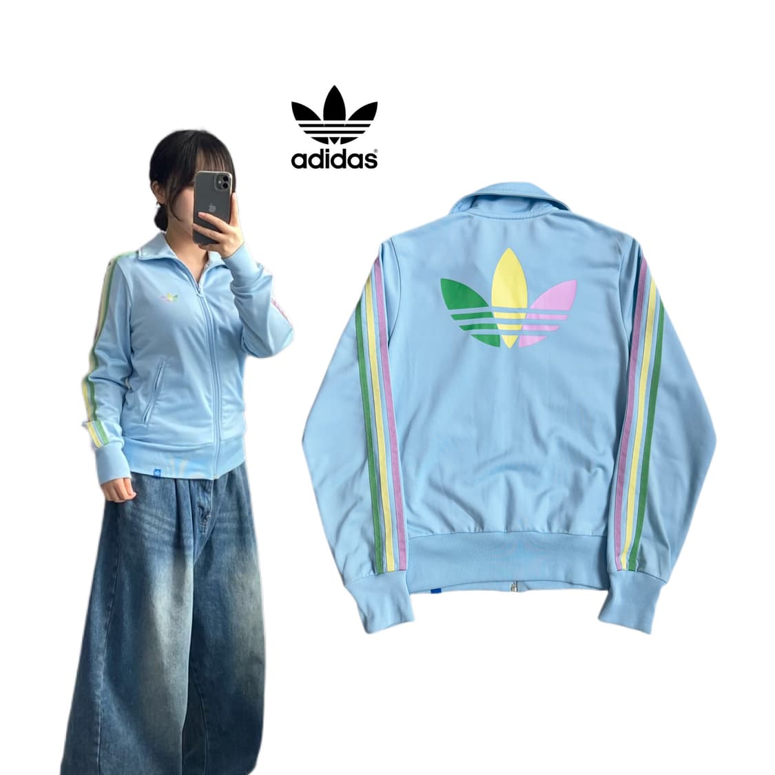 아디다스 파이어버드 하늘색 빅로고 솜사탕 트랙탑 져지 상품이미지1