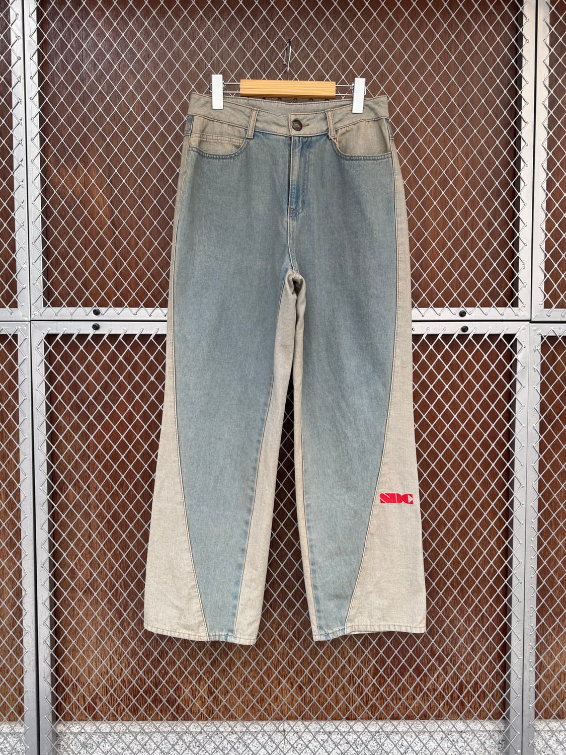 스컬프터 리버스 컬러 블록 배색 와이드 오버핏 데님 팬츠 S  상품이미지8