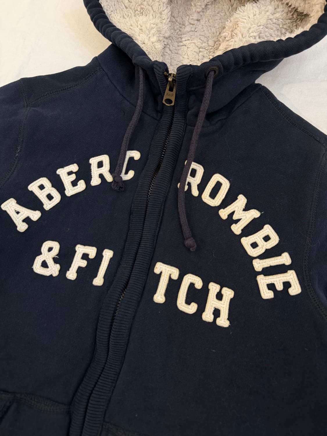 아베크롬비 딱붙핏 울프죠 양털 후드집업 네이비 상품이미지2