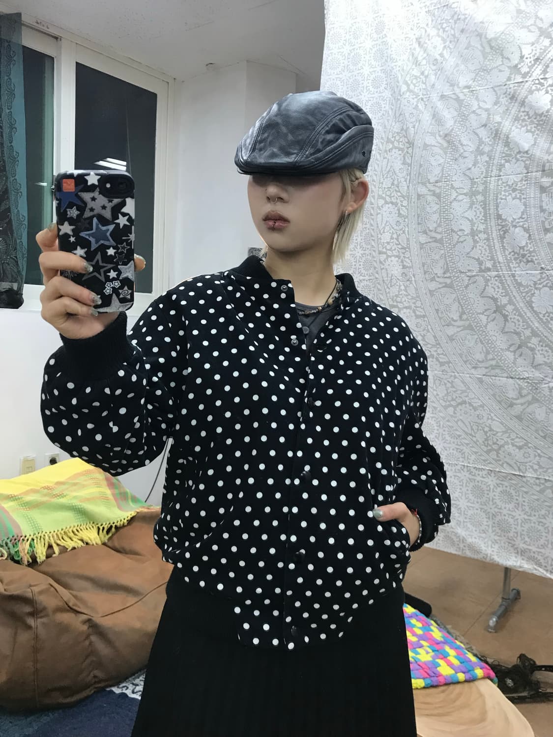 빈티지 도트 7부 블루종 자켓  상품이미지2
