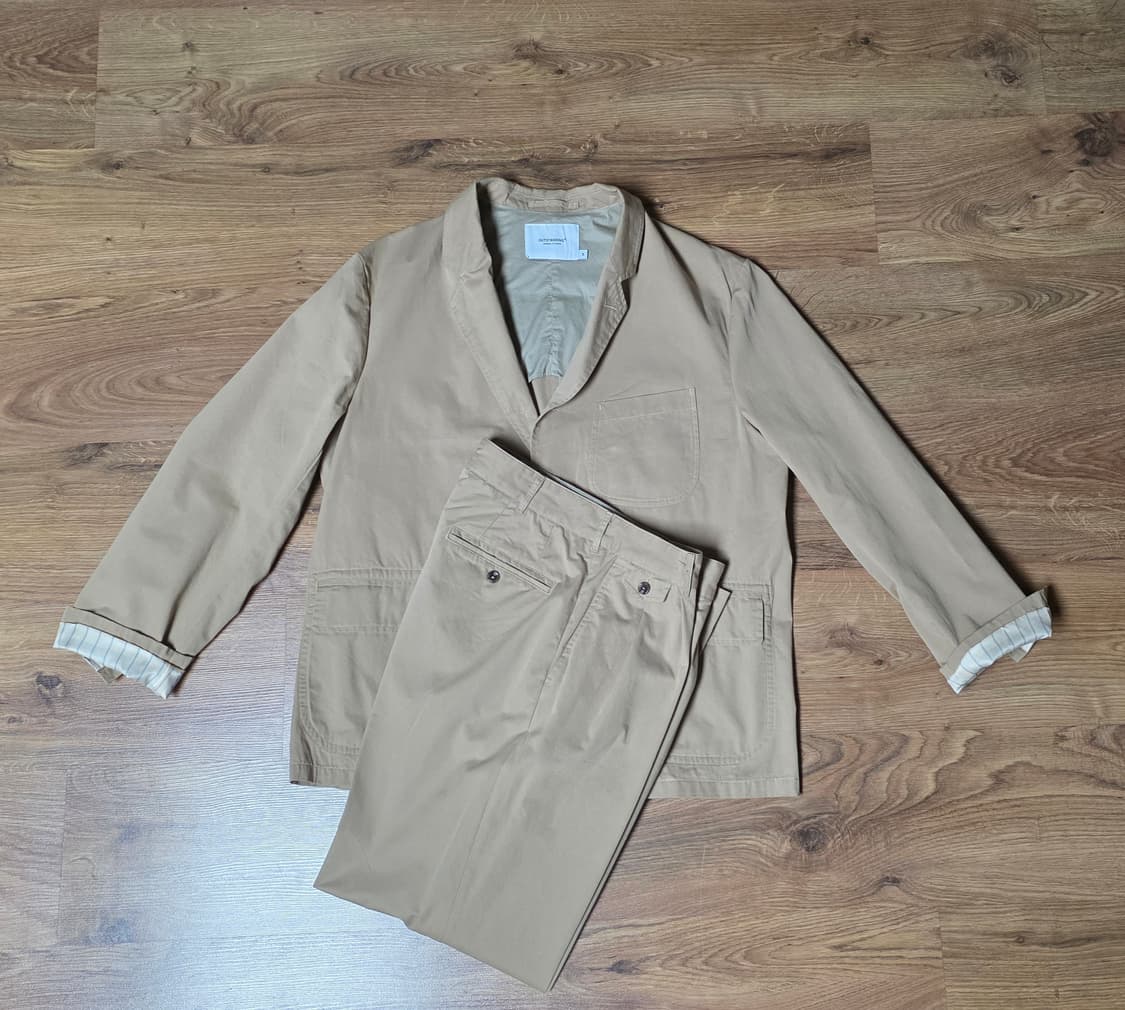 아웃스탠딩 스포츠 자켓, 플리츠 팬츠 코튼 셋업 BEIGE 상품이미지4