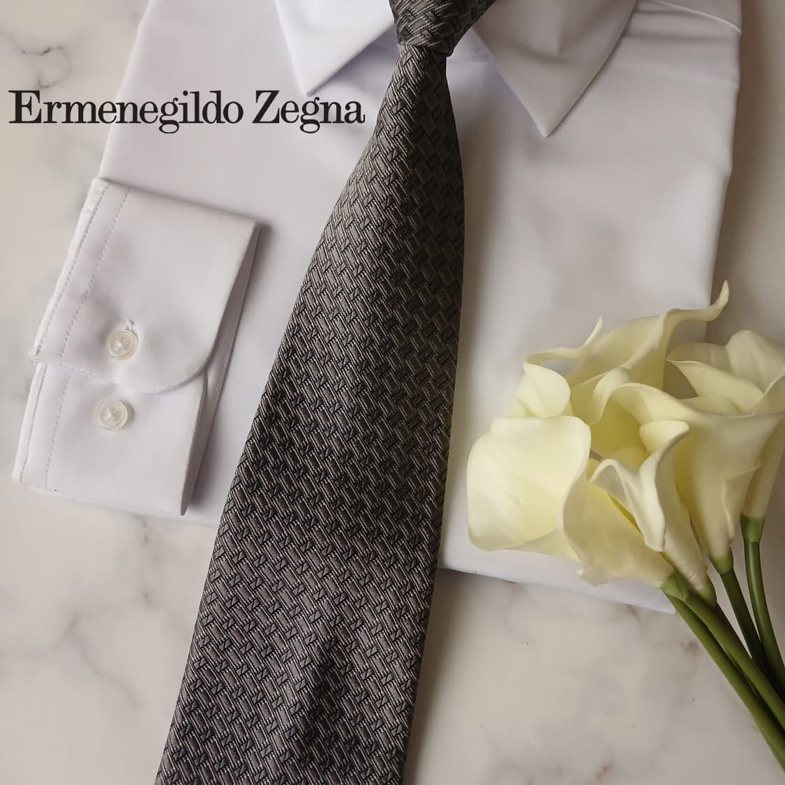 에르메네질도 제냐 실크 그레이 패턴 넥타이 9.6cm A등급 A19152 상품이미지1