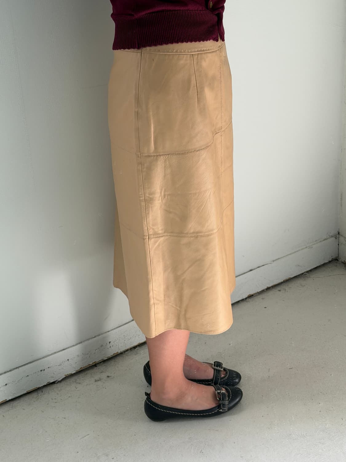일본빈티지 베이지 양가죽 롱스커트 상품이미지2