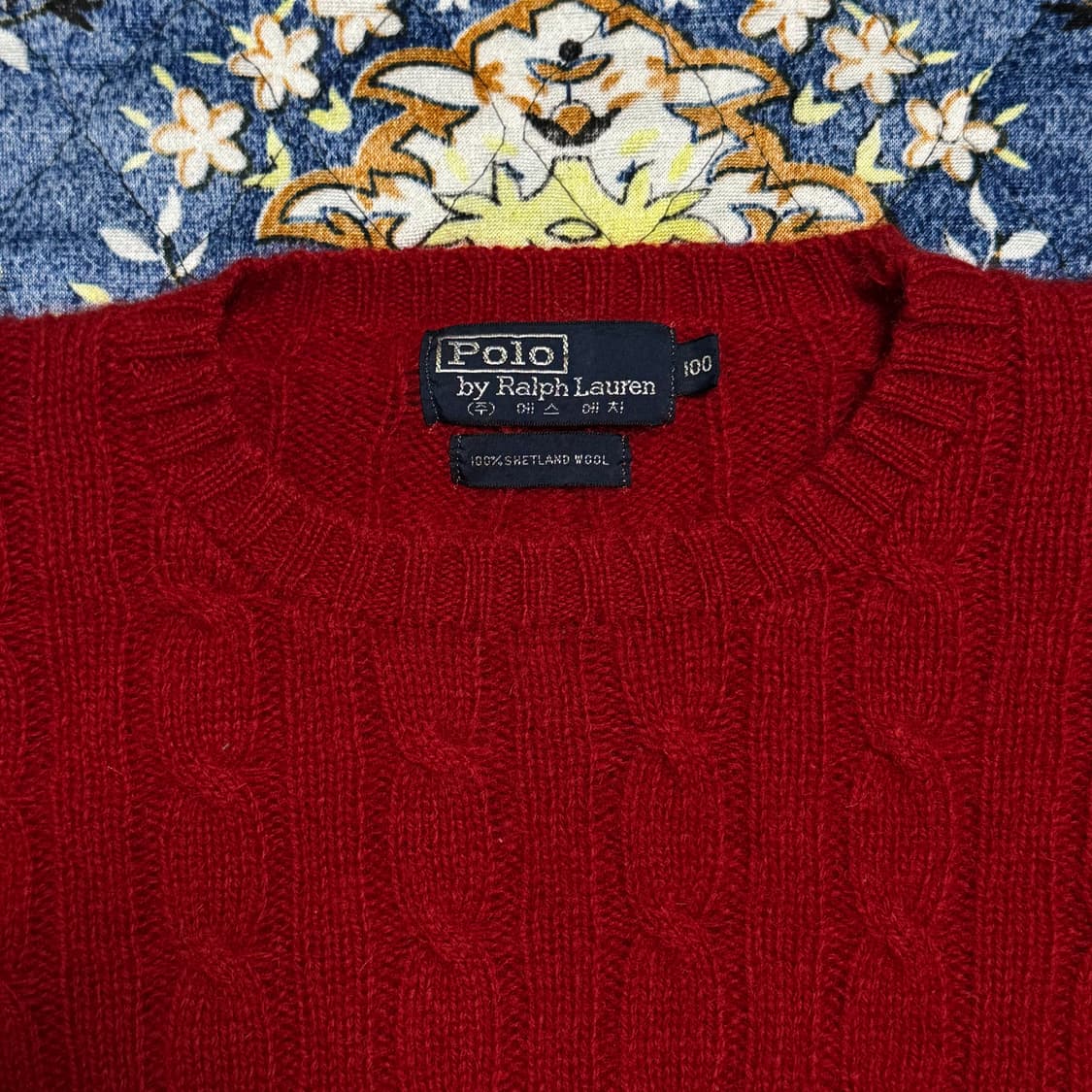 빈티지 8~90s 폴로 셔틀랜드 울 케이블 블랭크 니트 상품이미지3