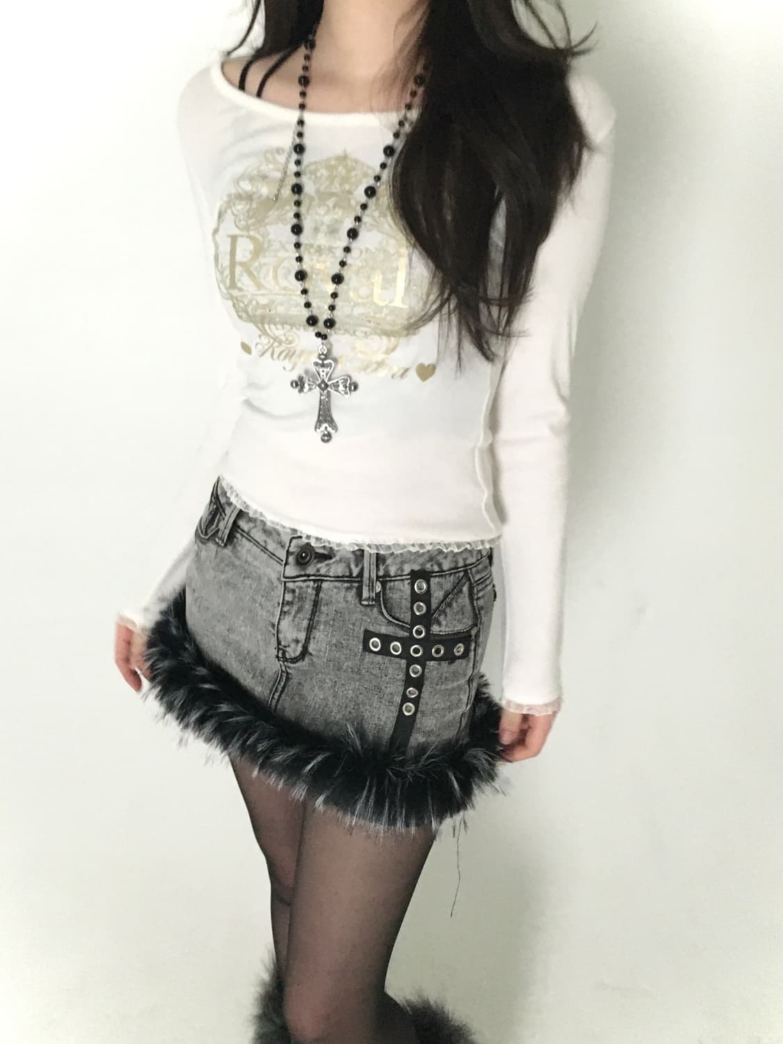 gold lettering white sleeve top 상품이미지3