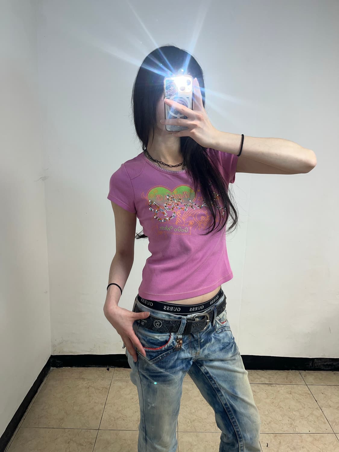 00‘s 키치 갸루 큐빅 프린팅 티셔츠 상품이미지4