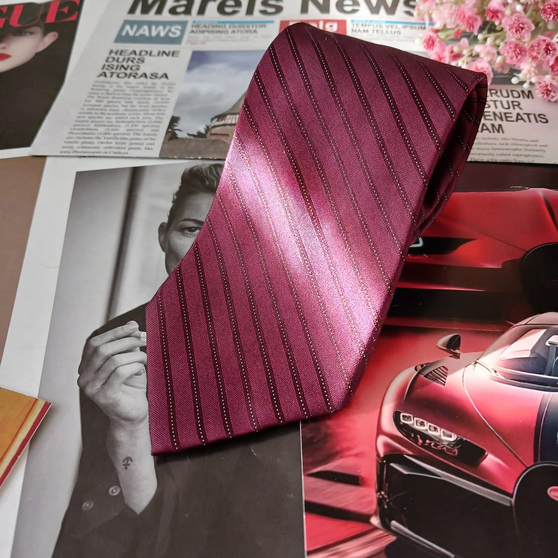 캘빈클라인 레드와인 실크 스트라이프 넥타이 8.6cm A등급 A19226 상품이미지1