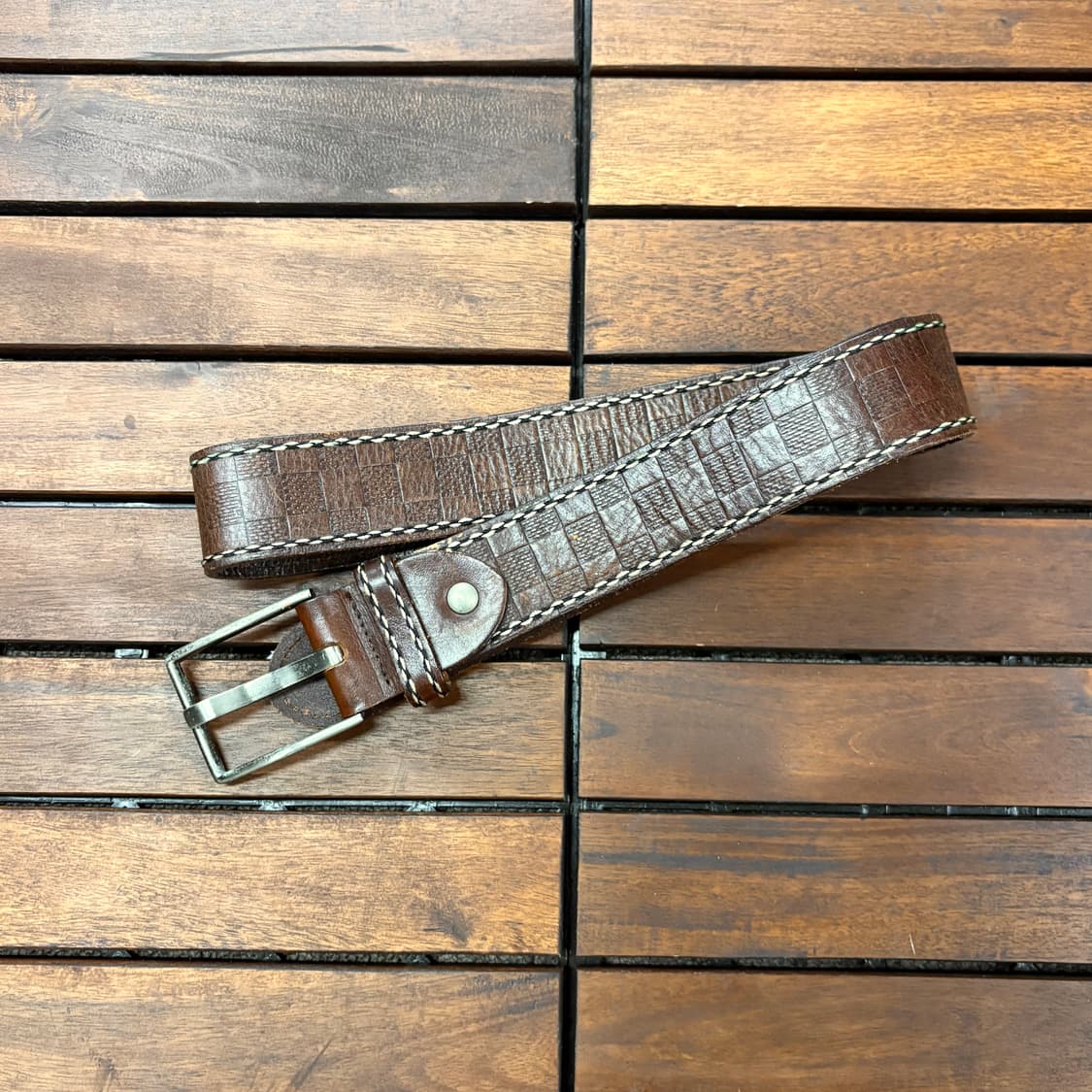 빈티지 체커보드 레더 벨트 상품이미지1