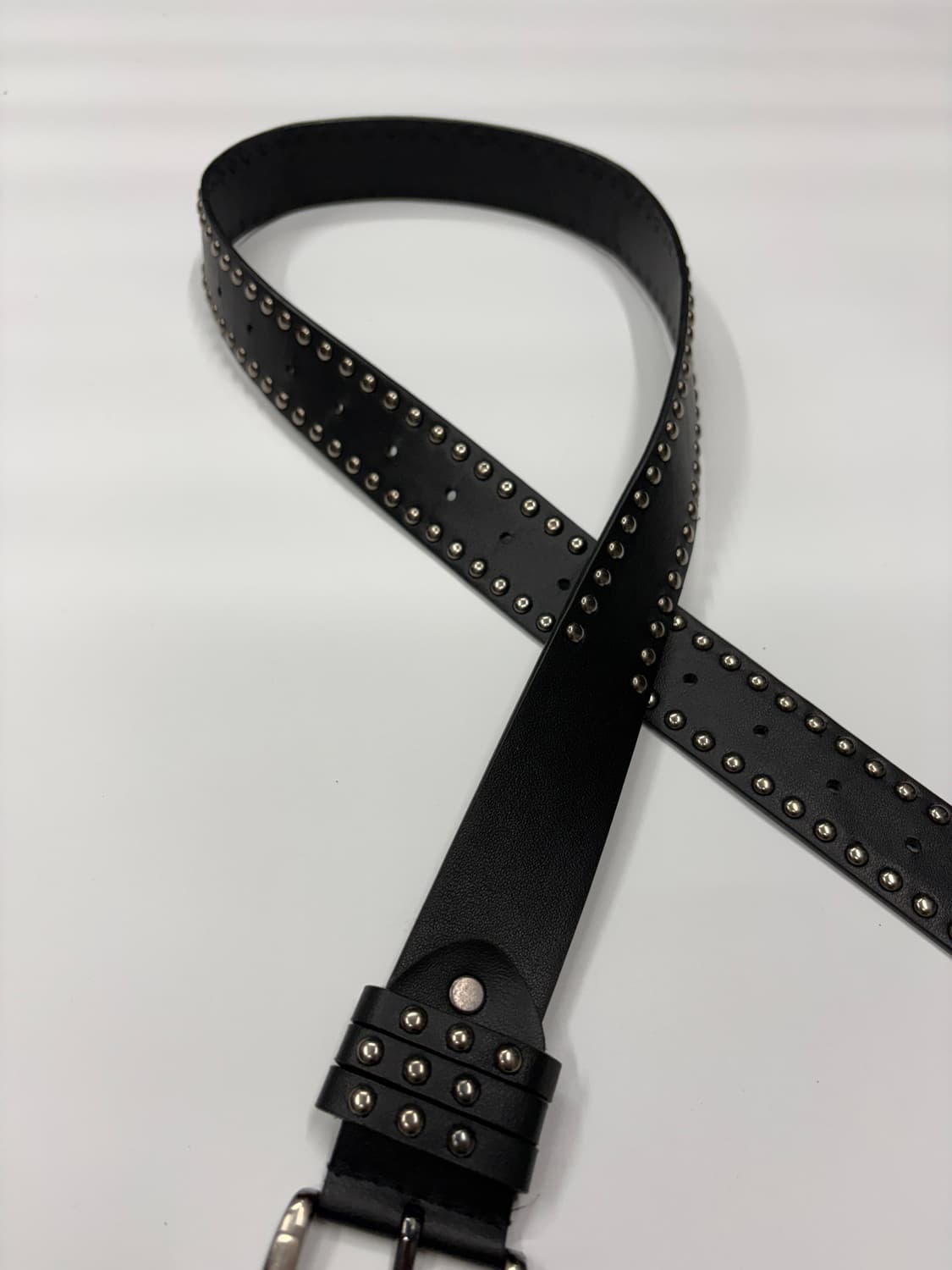 빈티지 더블 스터드 블랙 레더 벨트 Studded 상품이미지4