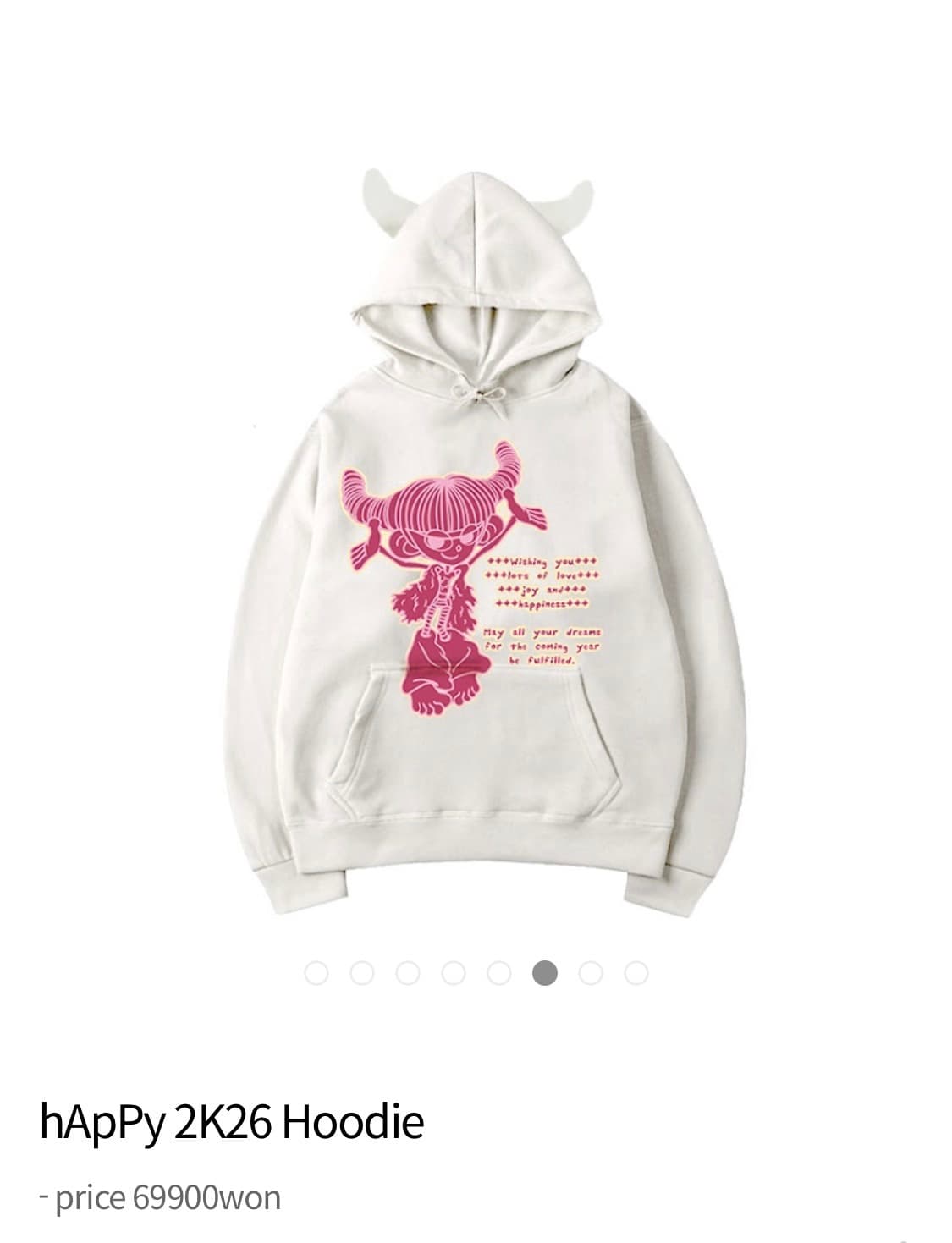 하이호체리 hApPy 2K26 후드티 화이트 악마뿔 상품이미지1