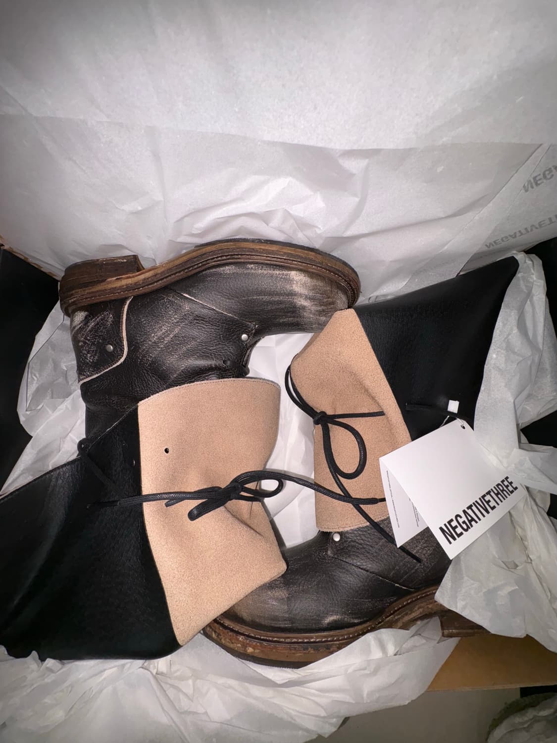 네거티브쓰리 레이스업 블랙 롱부츠 240사이즈 상품이미지1