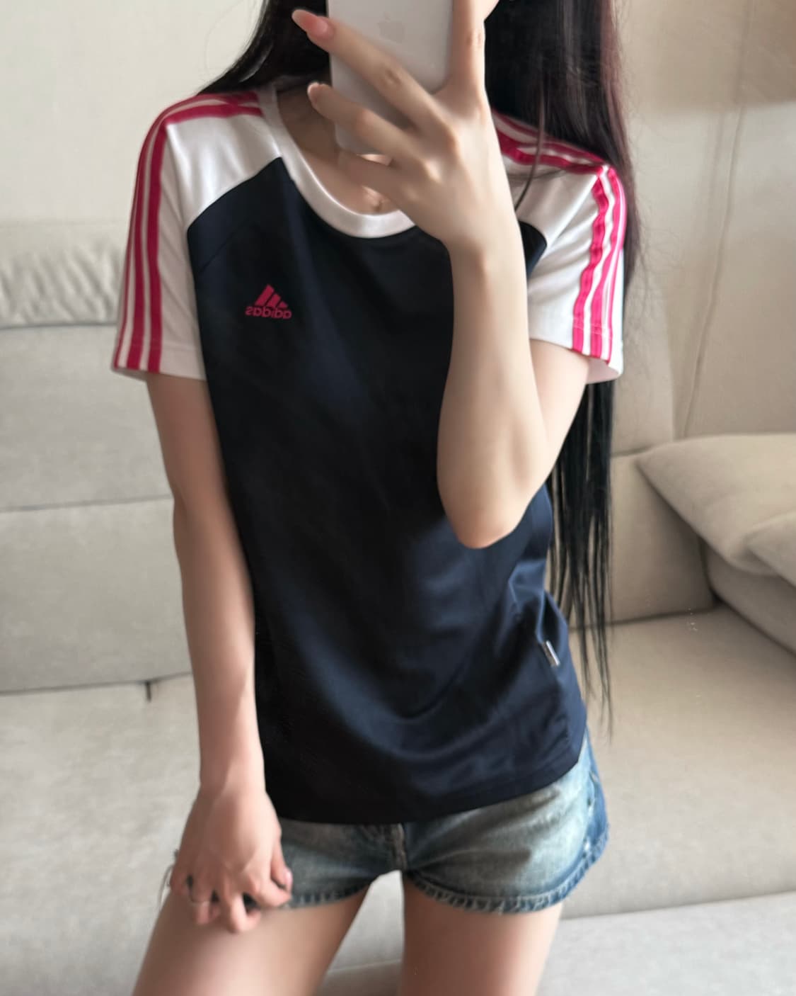 아디다스 일본 나그랑 블랙 화이트 핑크 반팔 상품이미지1