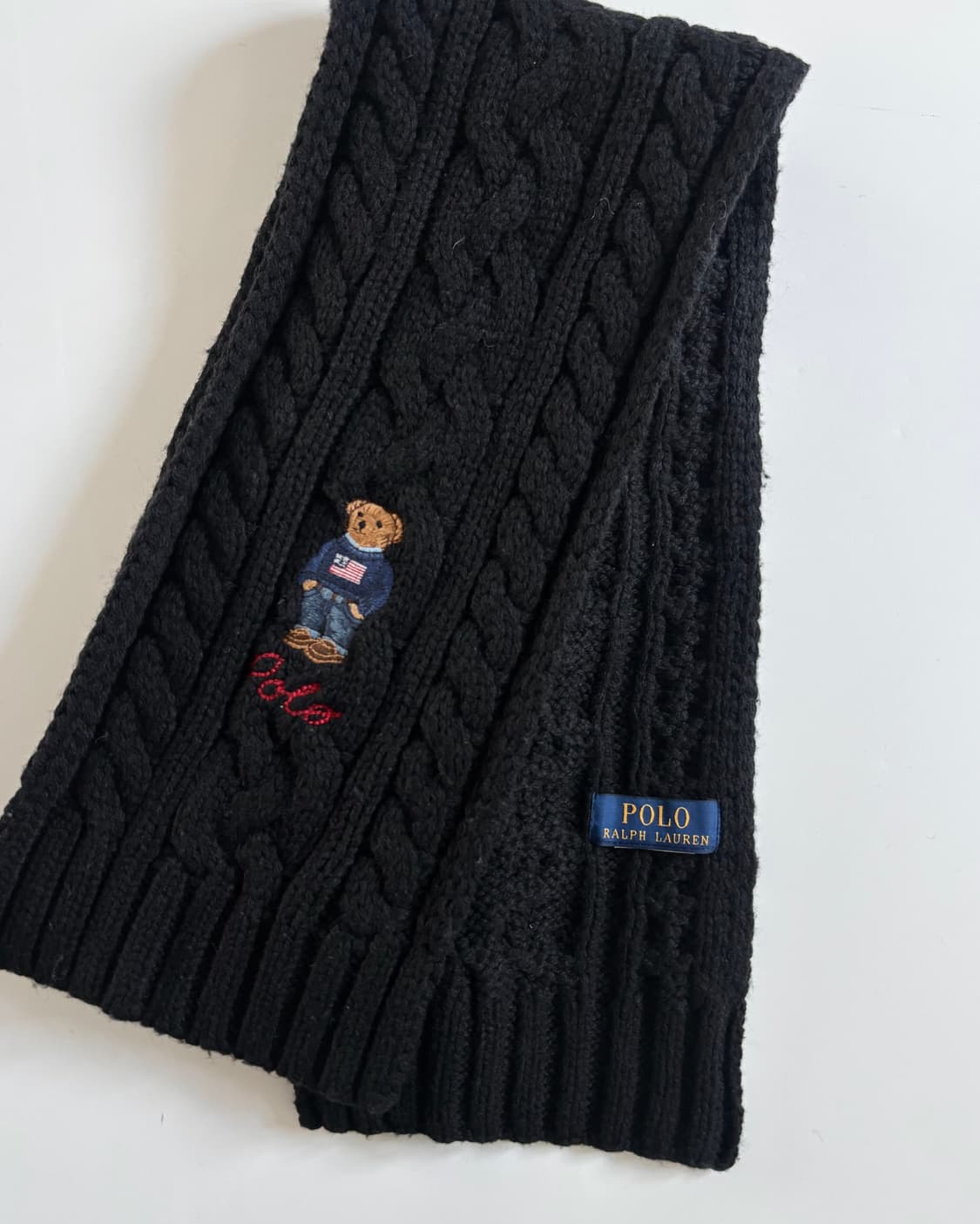 Polo 폴로 랄프로렌 베어자수 로고 블랙컬러 케이블 머플러 상품이미지2