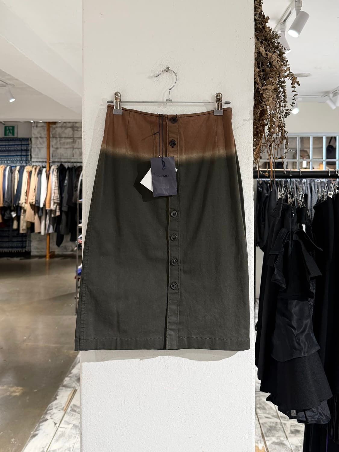프라다 그린 투톤 코튼 미디 스커트 상품이미지1