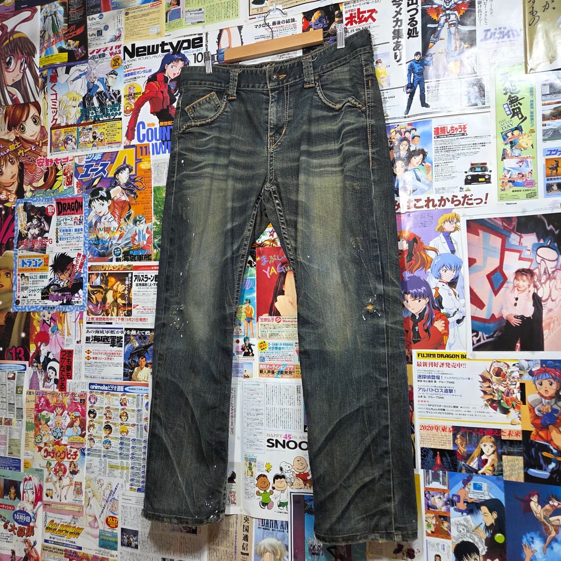 데미지 페인팅 샌드 워싱 데님 팬츠 상품이미지5