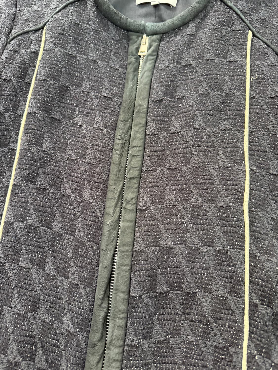 정품) IRO 이로 한섬 체크 패턴 블랙 가죽 붐버 자켓 34 상품이미지5