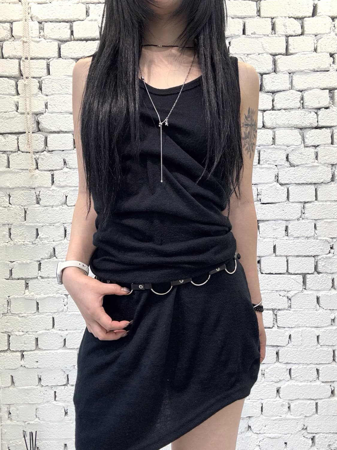 Draped Asymmetric Knit Mini Dress 상품이미지2