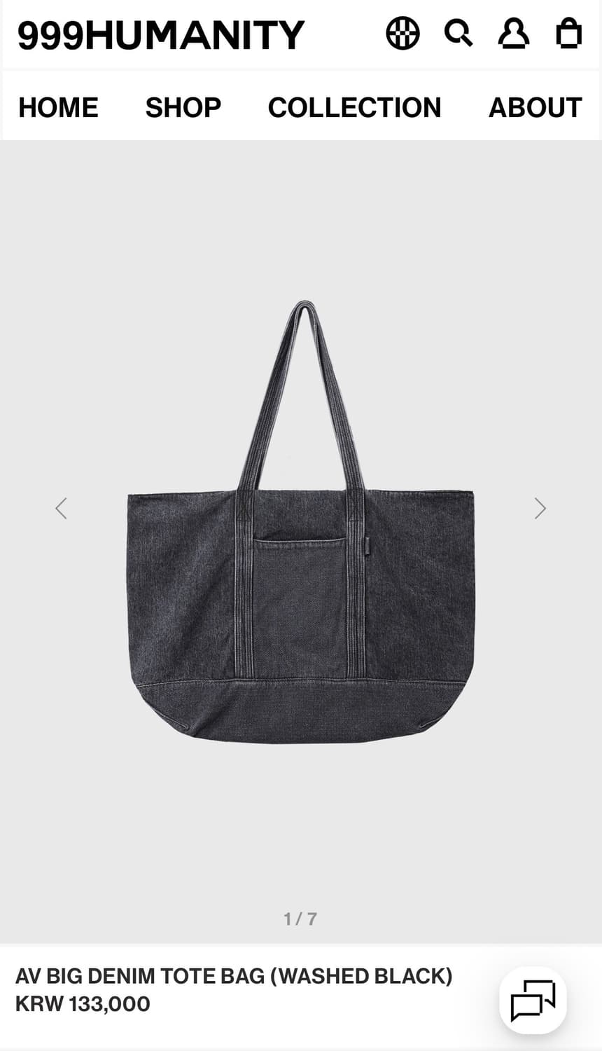 999휴머니티 AV BIG DENIM TOTE BAG BLACK 토트백 상품이미지1