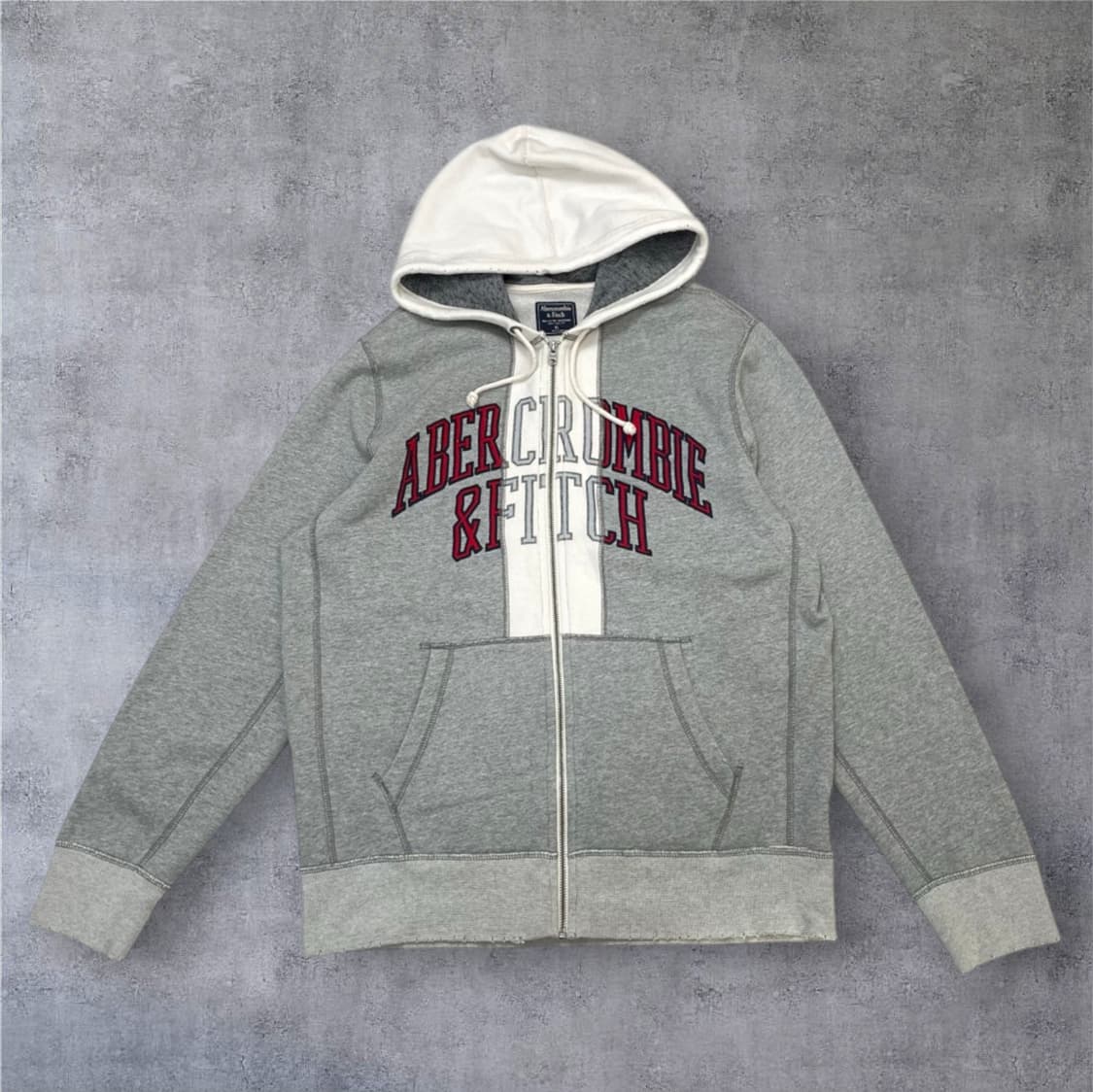 아베크롬비 그레이 배색 아치로고 기모 후드집업 XL 상품이미지1