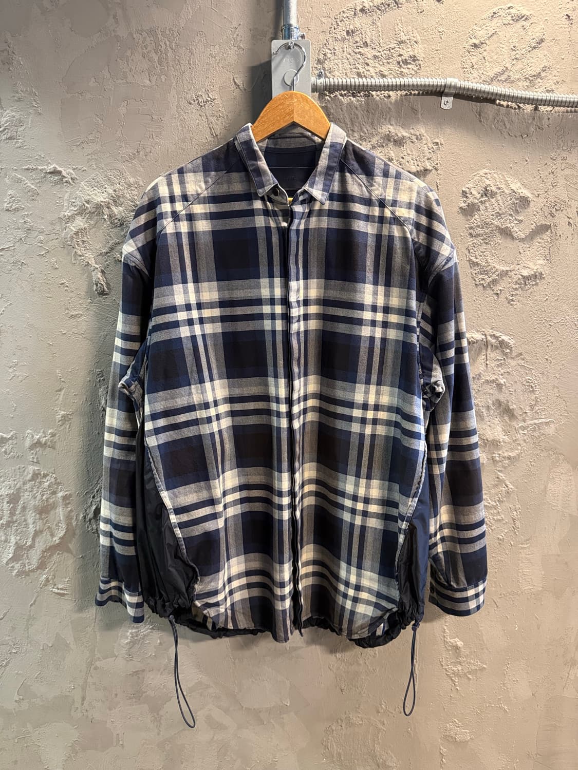 48 준지 JUUN.J 체크 스트링 블루종 셔츠 네이비 상품이미지1