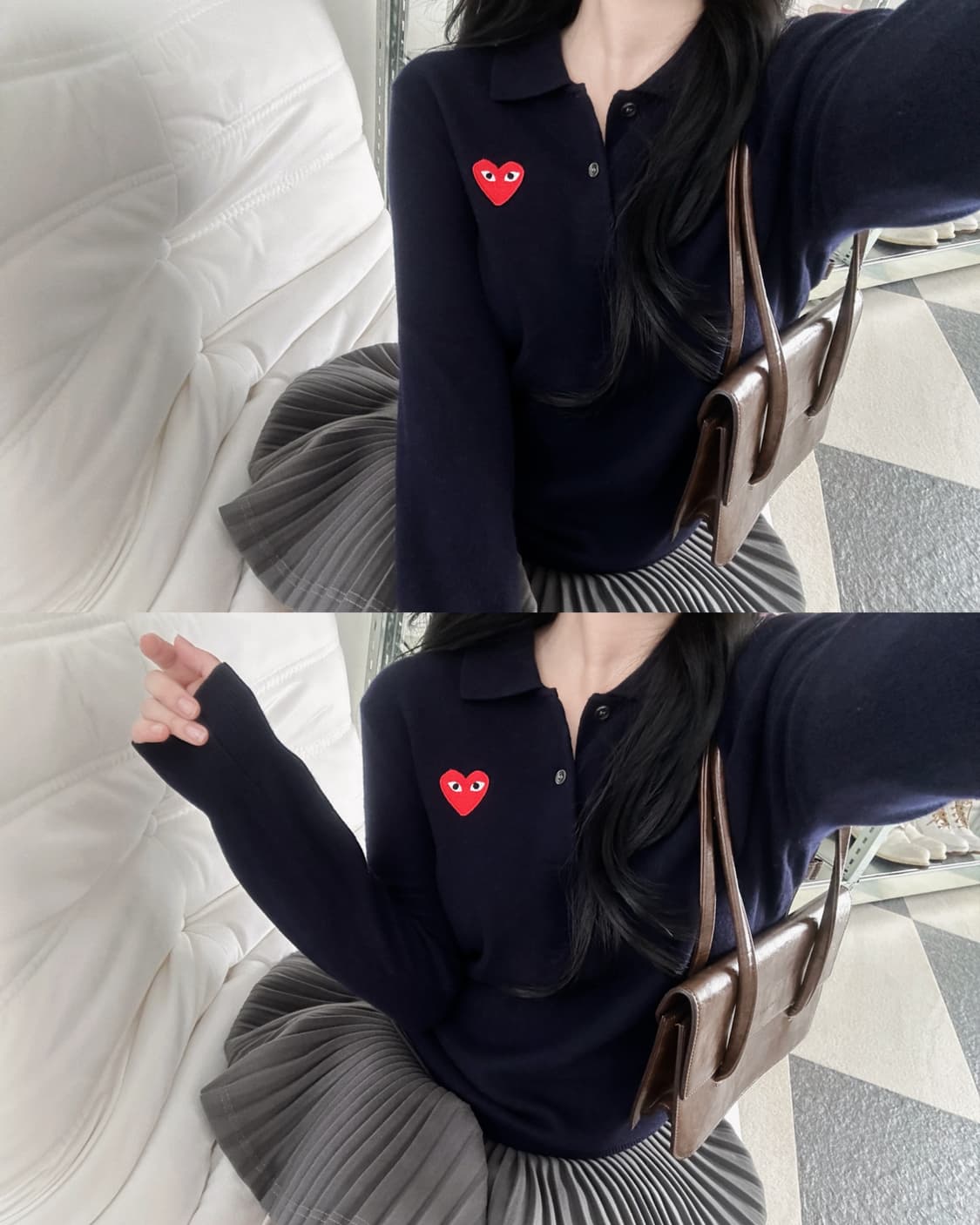 꼼데가르송 레드와펜 네이비 울 카라 니트  상품이미지1