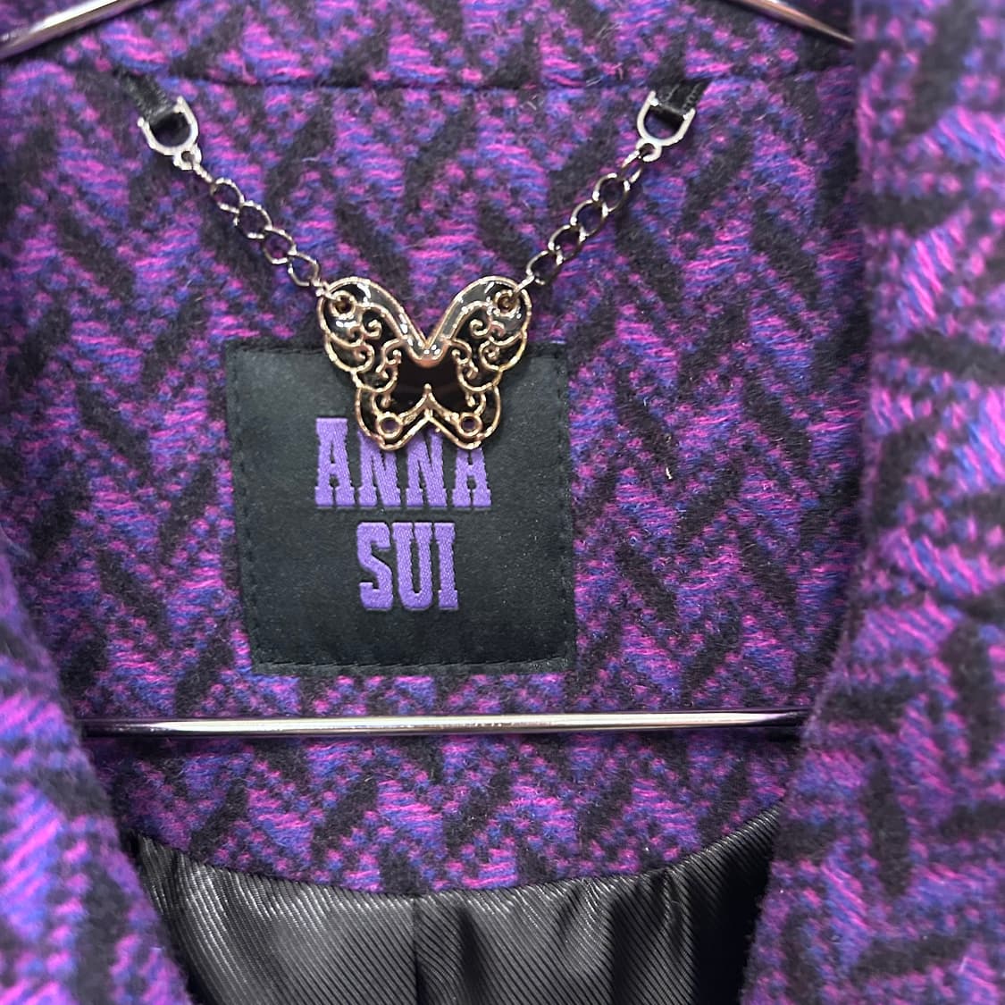 안나수이 퓨어 울 퍼플 헤링본 원버튼 코트 상품이미지3