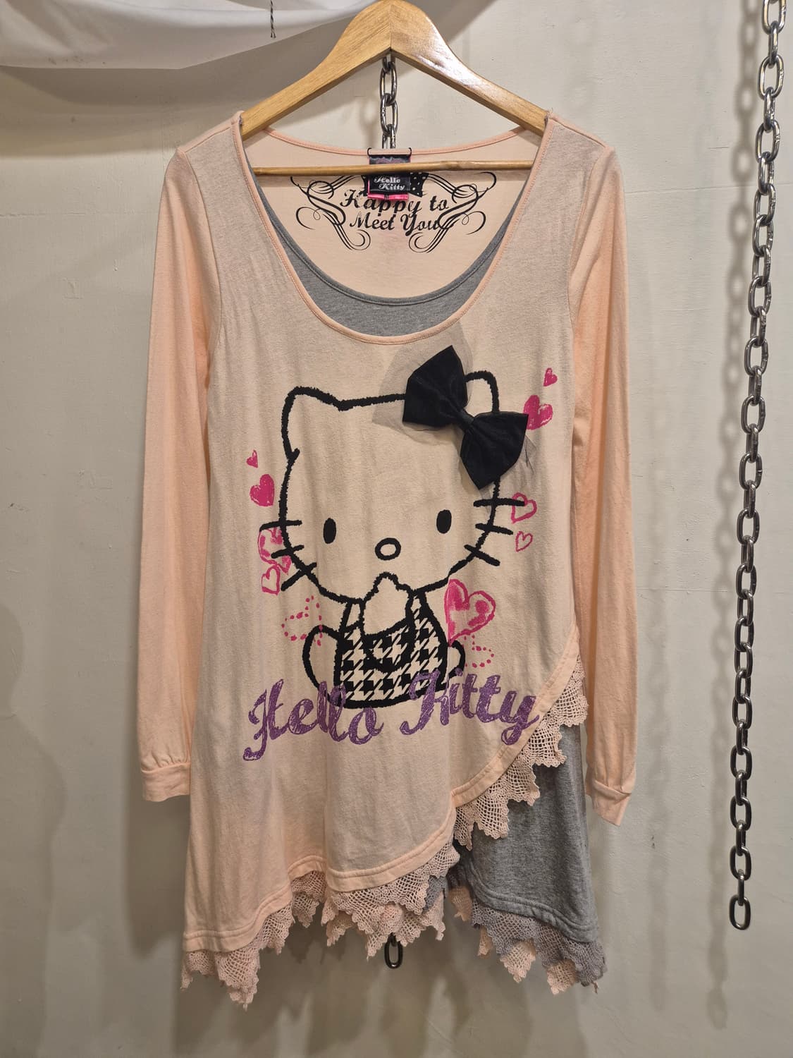 hello kitty 헬로키티 리본 그레이 레이어드 핑크 원피스 러블리 상품이미지2