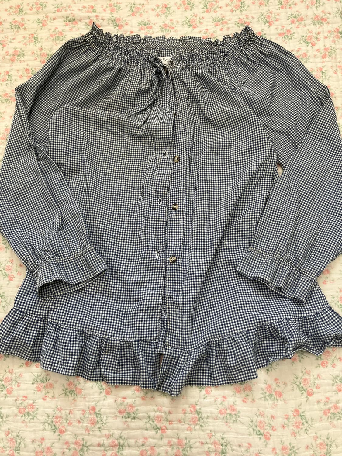 빈티지 체크 리본 프릴 블라우스 1092 모리걸 y2k 스트릿 갸루 펑키 상품이미지1