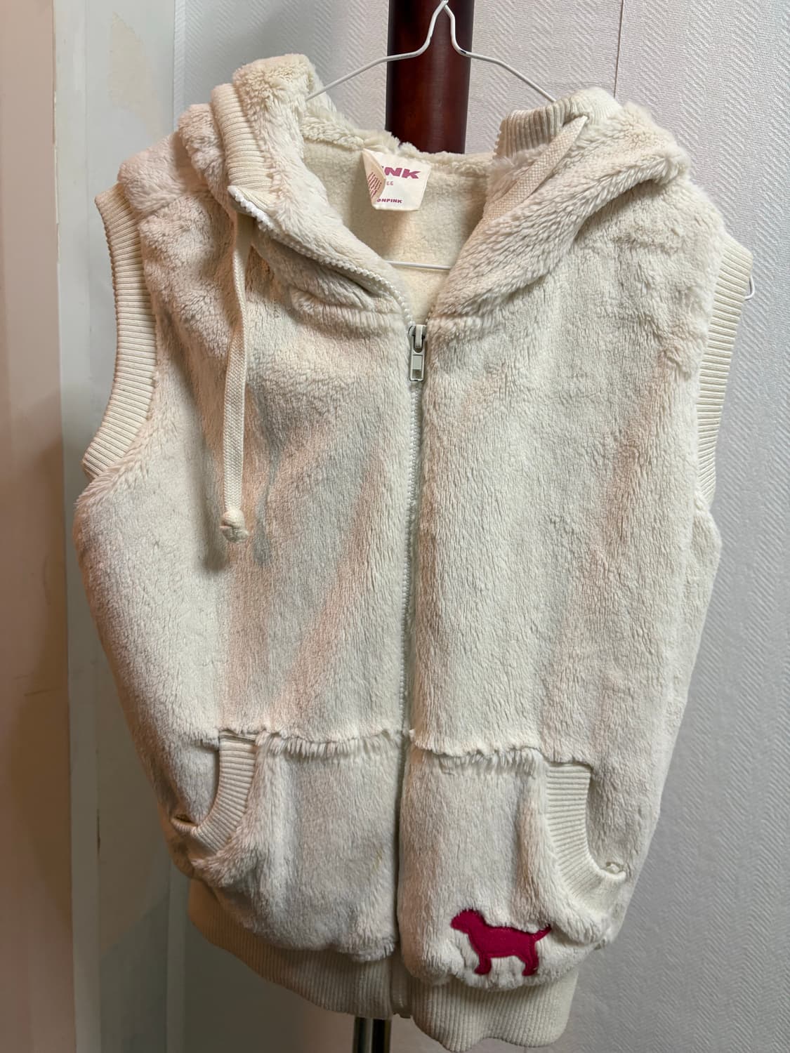 빅토리아시크릿 y2k PINK 후드 퍼 조끼 아이보리 FREE 상품이미지1