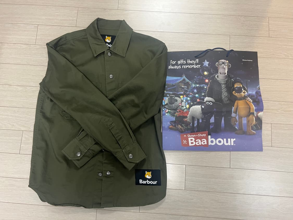 바버 x 메종키츠네 오버셔츠 그린 S사이즈 상품이미지1