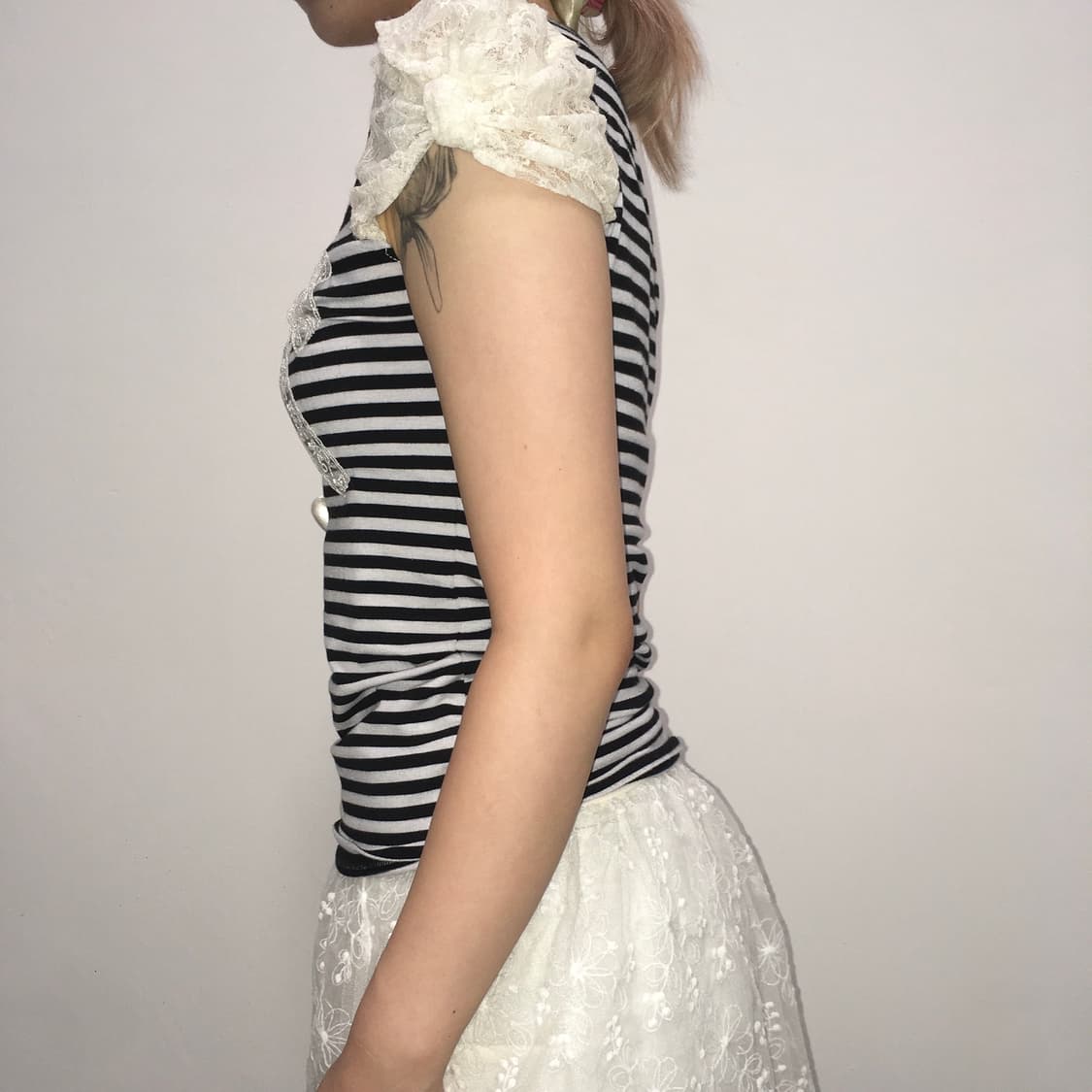 jpn vintage ribbon lace stripe t shirt 상품이미지4