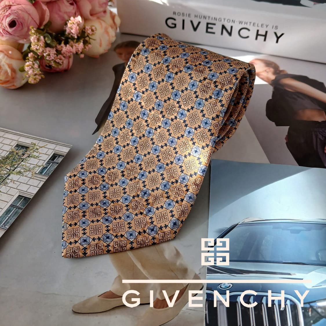 지방시 실크 베이지 4G 패턴 넥타이 9cm A등급 A19213
 상품이미지1