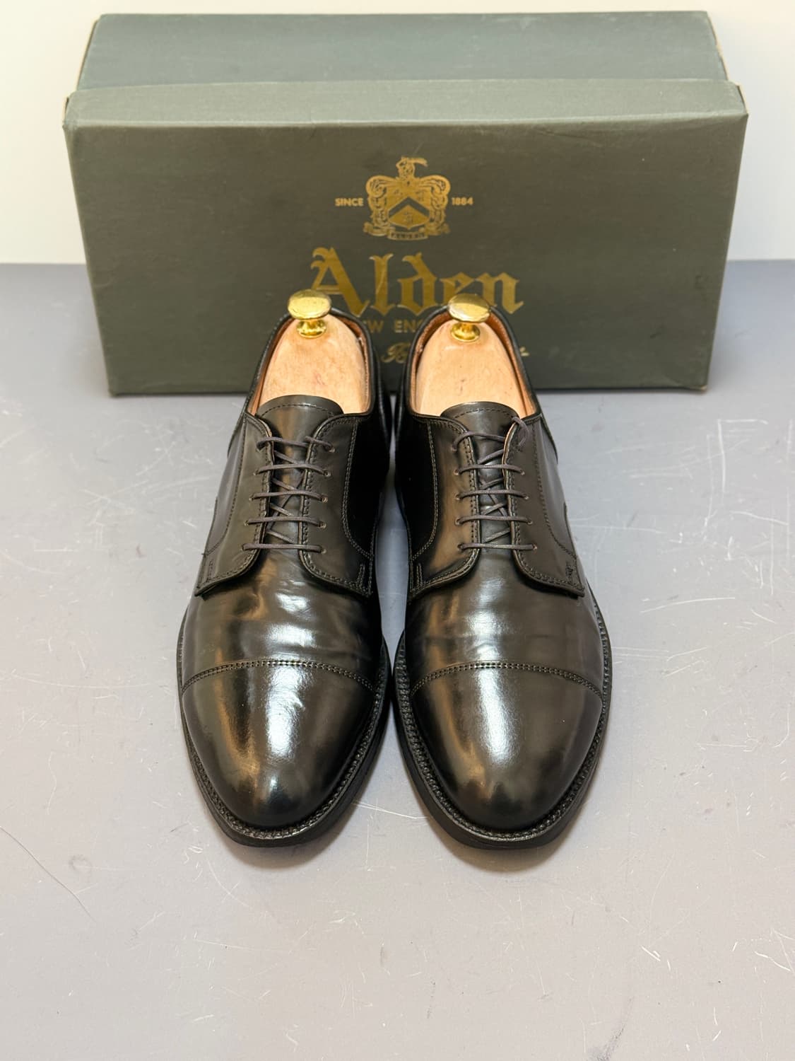 [8.5D] 알든 2161 블랙 코도반 스트레이트 팁 더비  상품이미지1