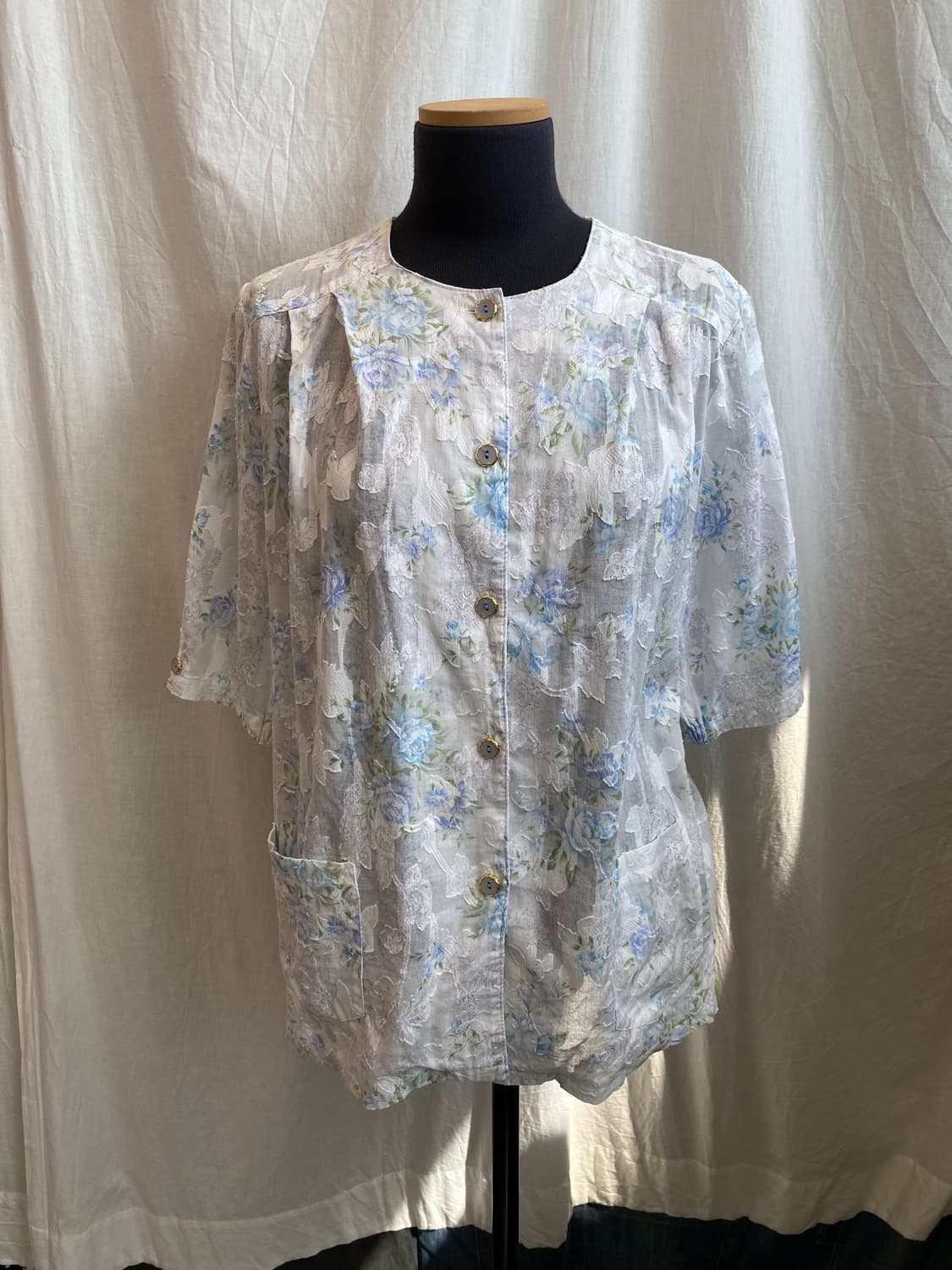 빈티지 플라워 반팔자켓블라우스(L) 상품이미지1