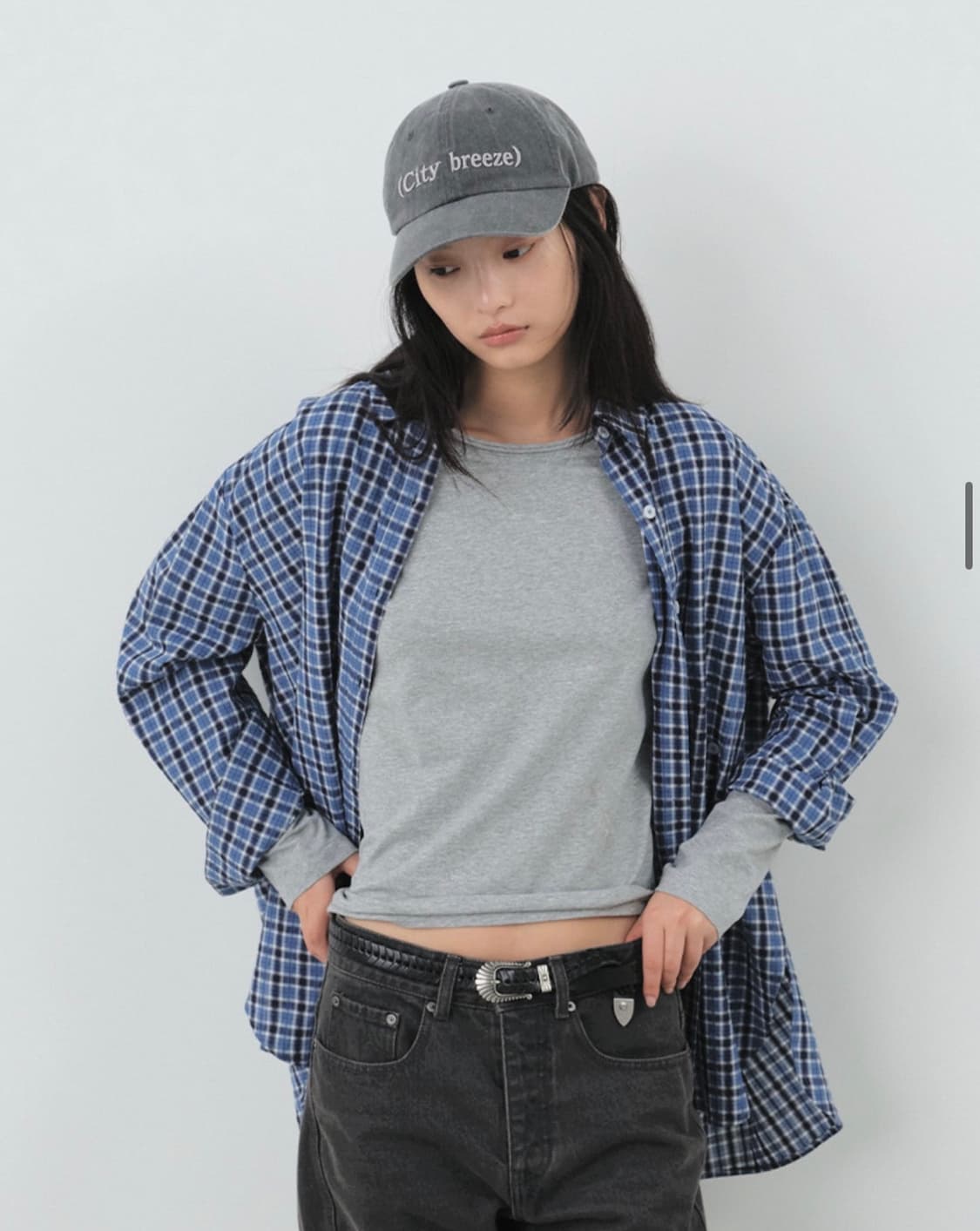 (새상품, 택있음) 시티브리즈 블루 오버핏 박시 노리 체크셔츠 상품이미지1