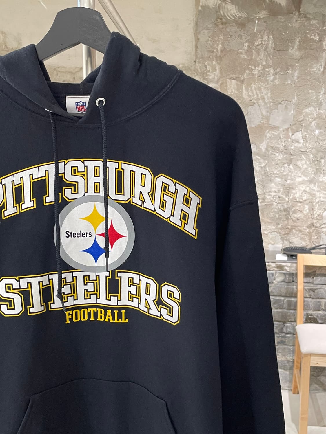 NFL 블랙 피츠버그 스틸러 풋볼 코튼 후디 상품이미지3