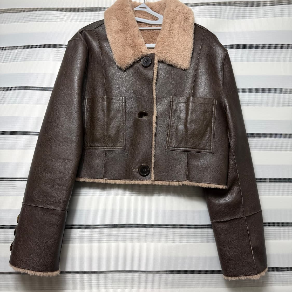 낫유어로즈 레더 무스탕 브라운M 상품이미지1