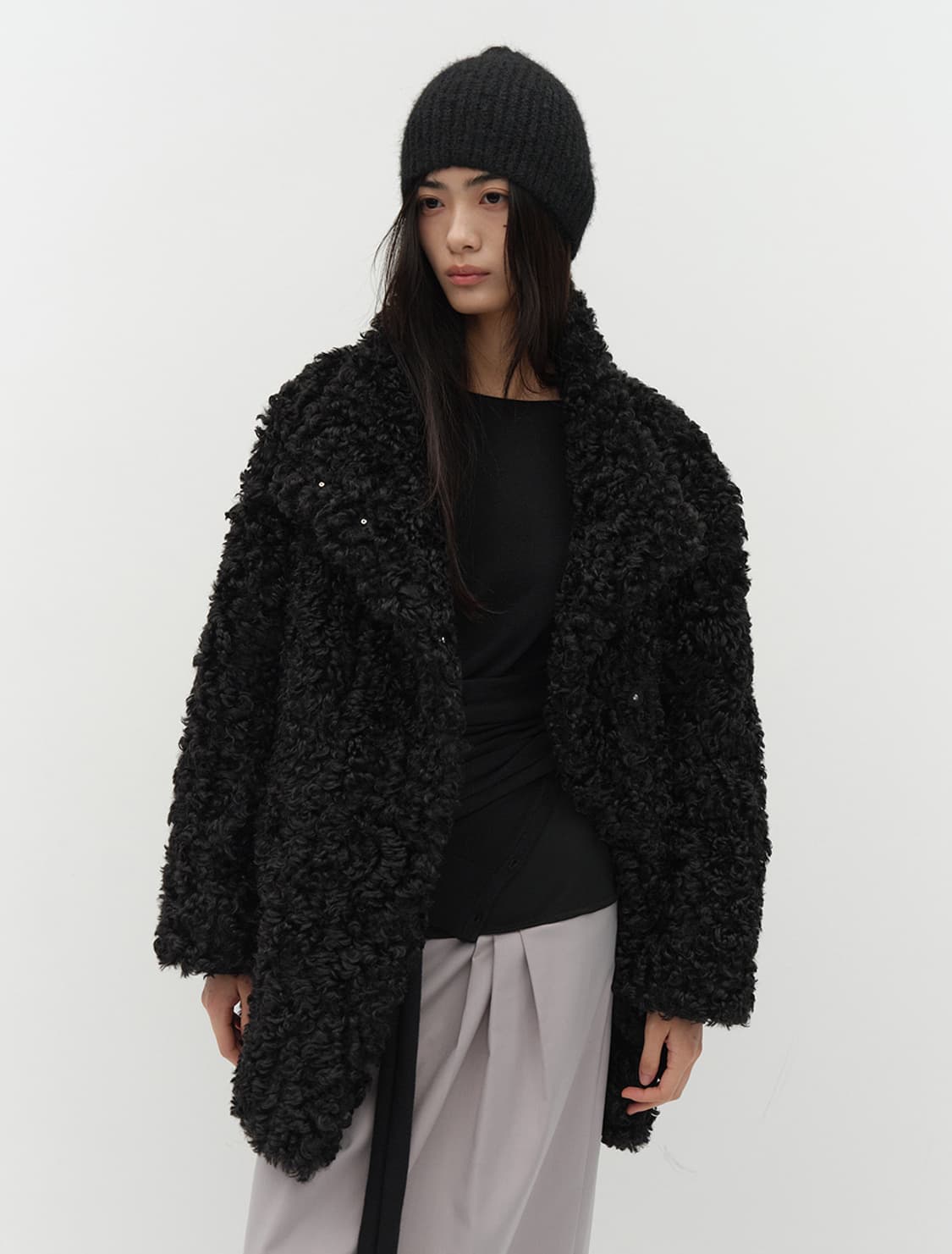 로우타이드 컬리 퍼 코트 상품이미지1