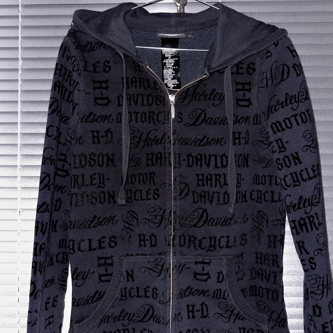 2010s 할리데이비슨 벨벳 로고 블랙 후드 집업 상품이미지3