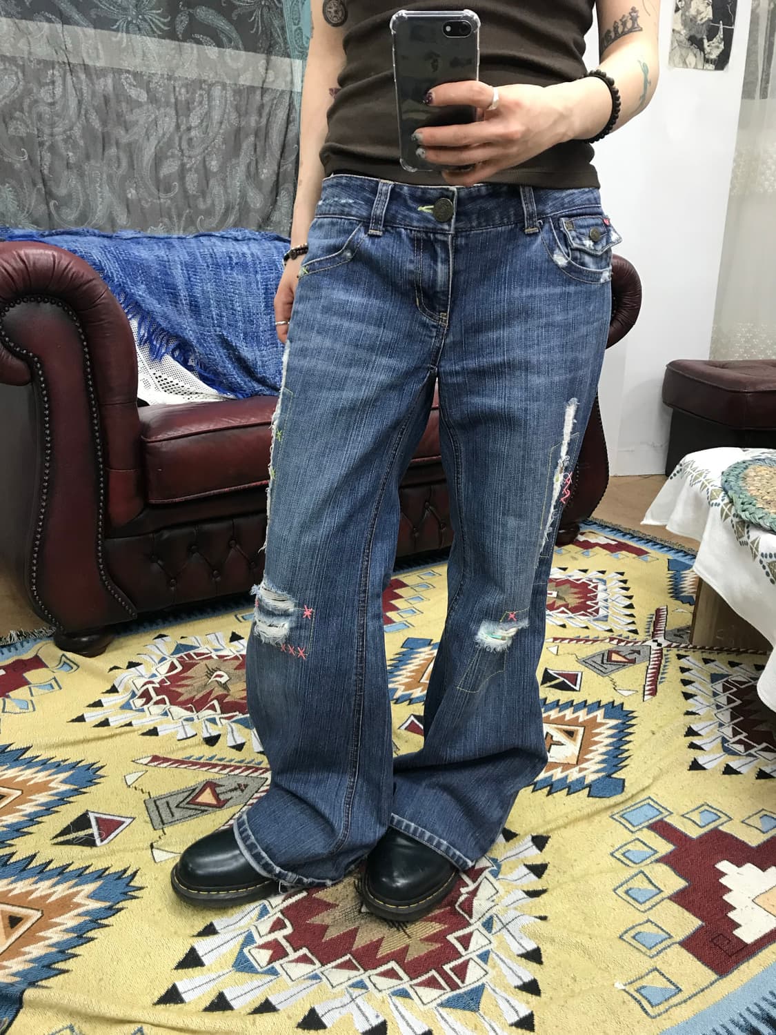 빈티지 여성 디스트로이드 디테일 부츠컷 데님팬츠(Z1088) 상품이미지1