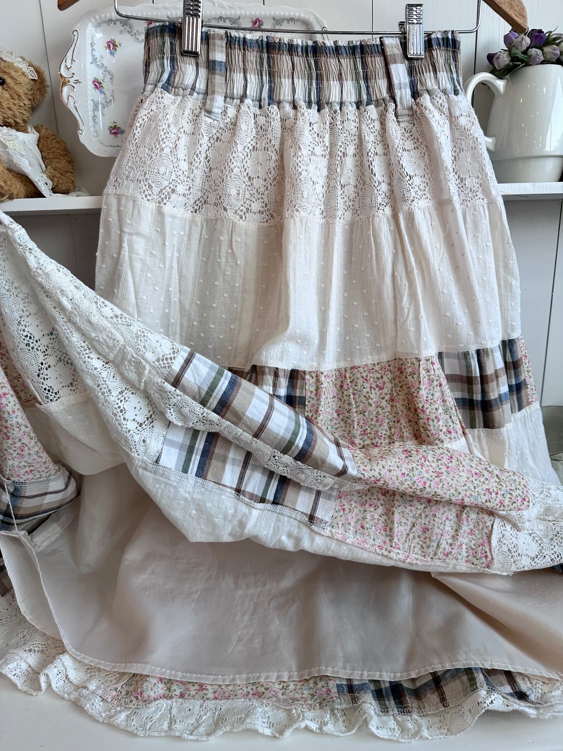 패치워크 플라워 롱 스커트 레이스 디테일 상품이미지7