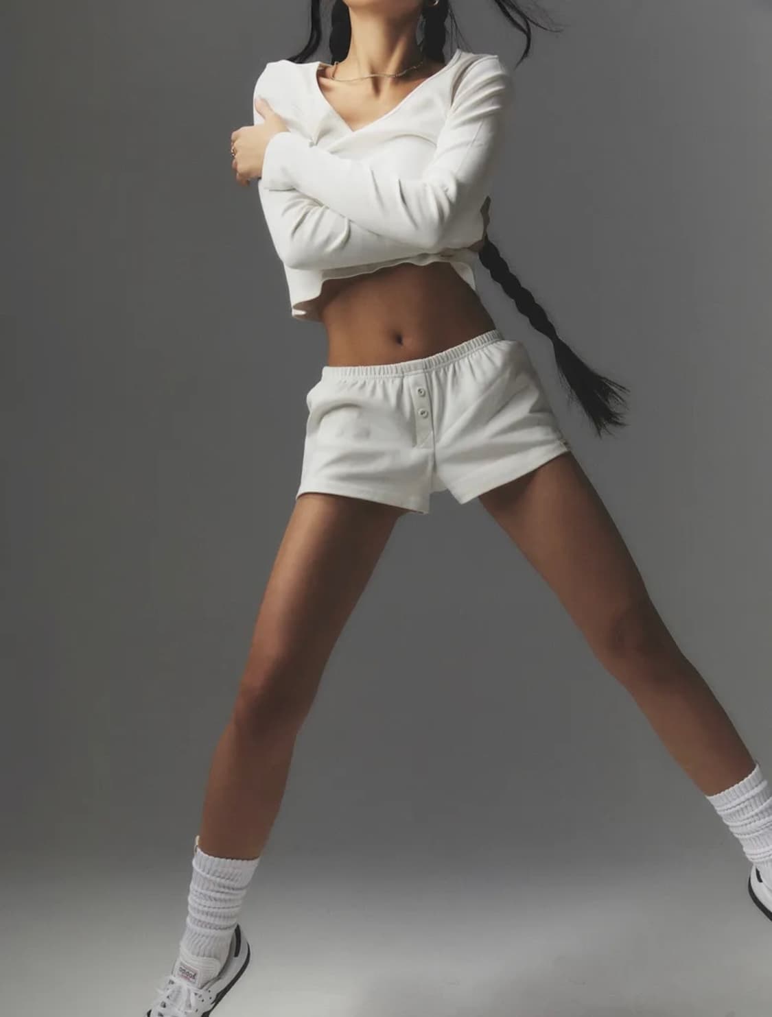 BUTTON FLY MINI SHORTS (WHITE) 상품이미지1