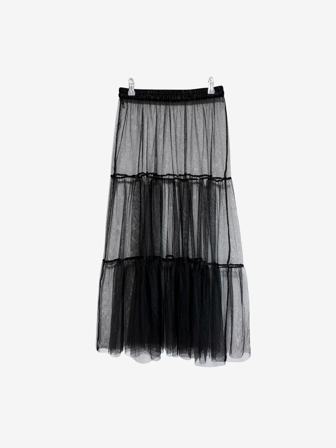 Sheer Tiered Long Skirt - Black 상품이미지7