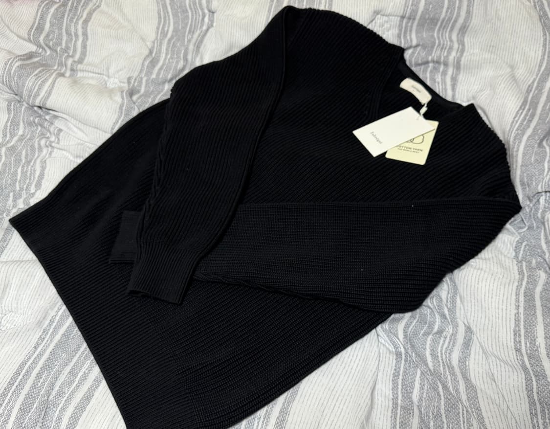(2, 새상품) 파브레가 헤비 코튼 브이넥 니트 블랙 상품이미지3