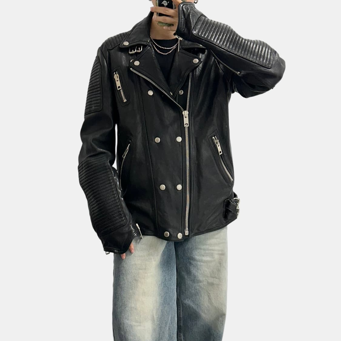 빈티지 가죽 바이크 라이더자켓 made in italy 상품이미지2